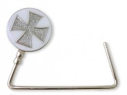 Bag Hanger - Enamel w/ Glittery Cross - White - BH-GB454W